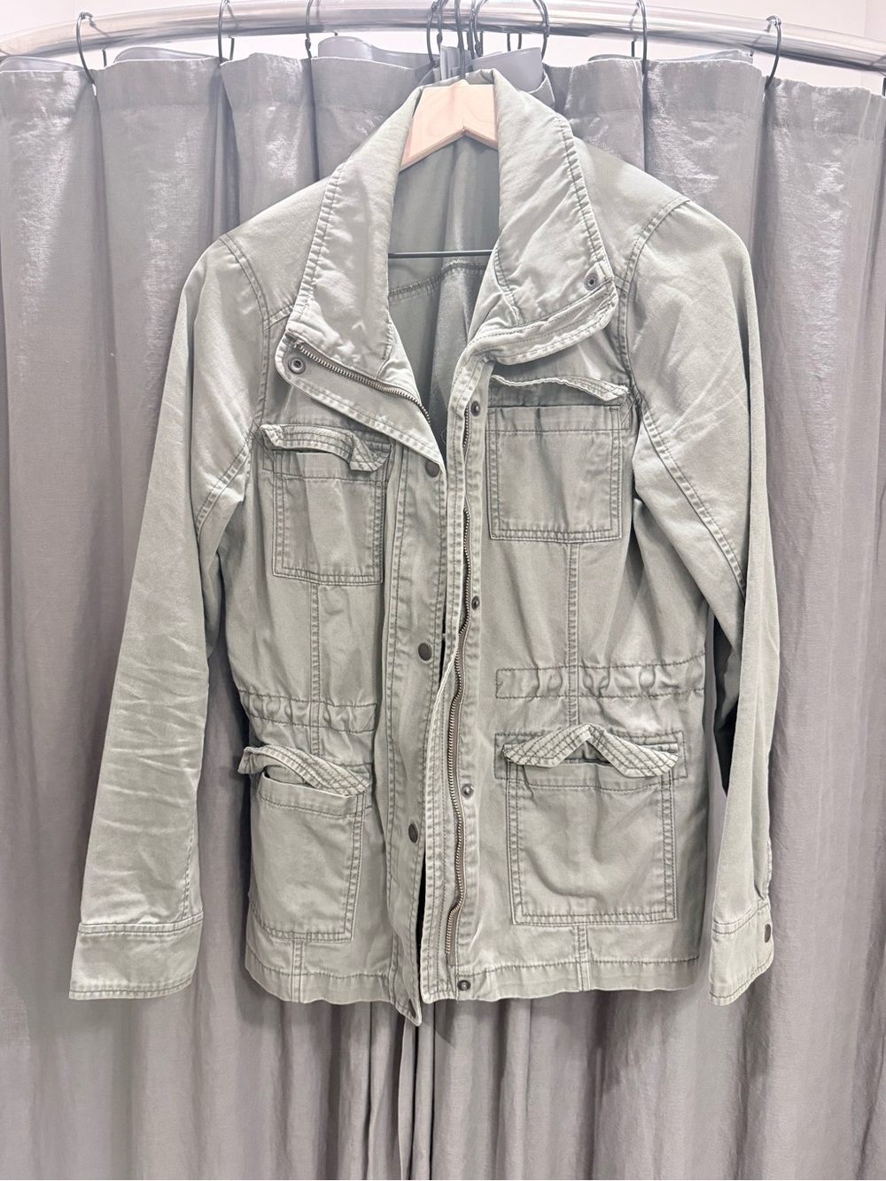 Hollister Sage Green Utility Jacket with Waist Drawcord